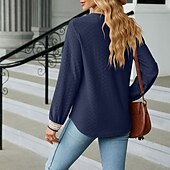 preiswerte Damen Einfache Oberteile-Damen Bluse Farbblock Modern Lässig Langarm V Ausschnitt Normale Oberteile Täglich Ferien Patchwork Gras-Grün Erröten Sie Rosa Schwarz Rosa Wein Sommer
