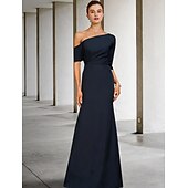 cheap Floor Length-A-Line Mother of the Bride Dress Wedding Guest Elegant Vintage One Shoulder Floor Length Charmeuse 3/4 Length Sleeve with Ruffles Side-Draped free custom size