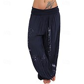 abordables pierna ancha y cintura alta-Mujer Pantalones Pantalones palazzo Moda Boho Longitud total Media cintura Estampado Cintura elástica Confortable Cómodo Microelástico Calle Ropa Cotidiana Noche Blanco Amarillo Rosa Verde Ejército