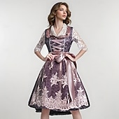 preiswerte Dirndl-Damen Lila Spitze Dirndl Kleid mit Bluse und Pinker Schürze für das Oktoberfest Wiesn Party