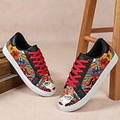 economico Scarpe Dichiarazione-Sneakers da skate da uomo con stampa graffiti colorata: scarpe streetwear artistiche con lacci per giovani, festival e stile quotidiano