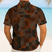 preiswerte Geometrische Muster-Herren Geometrisch Farbblock Kreis Hemd Sommerhemd Knopfhemd Kurzarm Modisch lässig Outdoor Urlaub Alltagskleidung Sommer Frühling Umlegekragen 3D-Druck Hemden mit Kragen Blau Braun