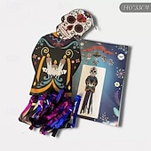 お買い得  ハロウィン壁タペストリー-3.6フィートのハロウィンシュガースカル吊り下げ装飾、メキシカンパーティーポーチ吊り下げ、メタリックホイルフリンジ付き、メキシカンフィエスタハロウィン、死者の日、庭、ツリー、祭壇、家庭用、屋内、屋外用