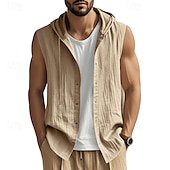 preiswerte Fitness Tank-Tops-Herren Tank Top Weste Unterhemd Ärmelloses Shirt Ärmellos Mit Kapuze Sommer Einfach Mode Designer Basic Knöpfe Urlaub Straße Ausgehen Schwarz Weiß Gelb Top T-Shirt für Herren