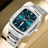 cheap Quartz Watches-VA VA VOOM Top Brand Men Wrist Watches Luxury Waterproof Gold Black Silver Date Week Display Square Watch for Men Stainless Steel Watc