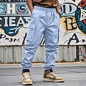 abordables Pantalons Cargo-Homme Pantalons Cargo Pantalon Jogger Pantalons Cordon de serrage Taille Élastique Multi-poches Uni Portable Extérieur Quotidien Camping &amp; Randonnée Mode Classique Noir Blanche