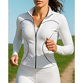 halpa Juoksutakit-Naisten Yhtenäinen Juoksutakki Ulkoilu takki Kesä Kevät Täysi vetoketju Ohut Pitkähihainen Urheilullinen Nopea kuivuminen Kevyt Elastinen Hengittävä Tennis Golf Juoksu Musta Valkoinen Rubiini