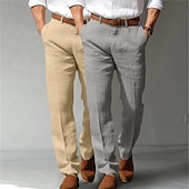 ieftine Clasic-Bărbați Costume Pantaloni de in Pantaloni Pantaloni de vară Buzunar frontal Picior drept Simplu Confort Respirabil Lungime totală Oficial Afaceri Concediu Modă De Bază Negru + Gri deschis Albastru