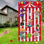 お買い得  屋外活動-サーカスゲーム 屋外パーティー 鮮やかな屋外用 サーカスゲーム サンドバッグフラッグ 1個 53 x 30 丈夫なサテンバナー カラフルなピエロ付き &amp;家族で楽しめる庭や裏庭の装飾のためのトスゲーム