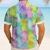 preiswerte Essen &amp; Getränke-Herren Frucht Ananas Tropisch Sommer Hawaiihemd Knopfhemd Alohahemd Kurzarm Hawaiianisch Urlaub Strandbekleidung Sommer Frühling Umlegekragen 3D-Druck Hemden mit Kragen Hellkaki Blau Dunkelgrün