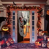 cheap Halloween Door Covers-Halloween Door Cover Front Door Curtain Decoration, Halloween Broomstick Bats Flying Jagged Bottom Display