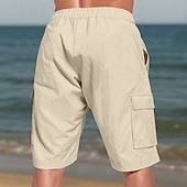 baratos Feriado-Homens Shorts de algodão e linho Bermuda Cargo Calção Shorts de verão Com Cordão Cintura elástica Bolso multi Tecido Conforto Vestível Comprimento do joelho Ao ar livre Esporte Diário Moda Casual