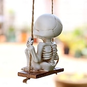 abordables Décorations Suspendues et de Table pour Halloween-Figurine créative en résine représentant un squelette et un chat pour Halloween, tête de fantôme effrayante à suspendre, décoration de maison et de fête en résine pour Halloween