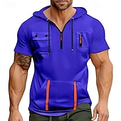 abordables sudaderas basicas hombre-Hombre Sudadera Sudadera con capucha y cremallera de un cuarto Negro Blanco Azul Marino Azul Piscina Caqui Con Capucha Plano Bolsillo Cremallera de un cuarto Deporte Diario Festivos Poliéster Ropa de