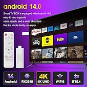 baratos Boxes de TV-Novo dongle mini tv stick h96 max rk3518 2025, caixa de tv inteligente android 14, 2gb, 16gb, 8gb, wifi6 bt, 4k hd, reprodutor de mídia com voz do Google, controle remoto por giroscópio, decodificador