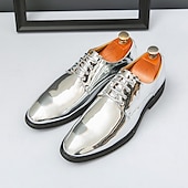 economico Formale-scarpe stringate dorate lucide da uomo – finitura in vernice lucida, perfette per matrimoni ed eventi formali serali