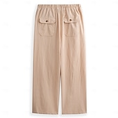 baratos Clássico-Homens Calças de linho Calças Calça verão Calças largas Calças de praia Bolsos Com Cordão Tecido Conforto Respirável Comprimento total Ioga Casual Diário Férias Estilo Clássico Khaki + Branco + Cinza