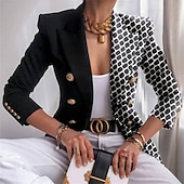 billiga Blazers och kostymer-Dam Kavaj Bekväm Mönster Elegant Mode Ledigt Mönster Utekväll Ledigt / vardag Cardigan Normal Kavajslag Normal Långärmad Ytterkläder Svart Gul Brun Vår Höst