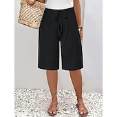 baratos Shorts-Mulheres chinês Bermudas Férias Moda Básico Comprimento do joelho Cintura Alta Tecido Bolsos Cintura elástica Confortável Macio Micro-Elástica Ao ar livre Rua Verde Militar Azul marinho Preto Branco