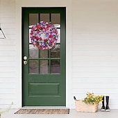 cheap Artificial Plants &amp; Flowers-Artificial Eucalyptus and Violet Wreath for Front Door, Faux Greenery Floral Wreath for Home Decor, Wall Hanging and Holiday Decorations