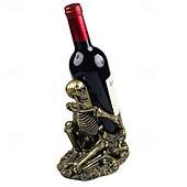 abordables Halloween Cocina-Portabotellas de vino con forma de calavera de Halloween, estante para vino con forma de calavera único, decoración espeluznante para el hogar, soporte creativo para botellas con esqueleto para