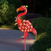 ieftine Lumini de peisaj-Lampă solară de grădină cu LED-uri, tip flamingo, impermeabilă IP65, cu formă de statuie metalică flamingo, decorațiuni de grădină în aer liber pentru nuntă, peluză, iaz, grădină, iluminat peisagistic