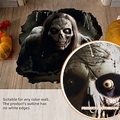 levne Halloween samolepky-halloweenská podlaha &amp;Samolepka na zeď 3D průlomový design kostry s dlouhými vlasy, strašidelná samolepicí dekorace na zeď a podlahu pro atmosféru halloweenské párty