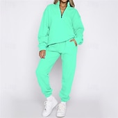 abordables Chándales-Mujer Tracksuit Pantalones Deportivo Sudadera tipo jersey Correa Bolsillo con cremallera Color sólido Trajes de Yoga Otoño Negro Azul cielo Gimnasio Rutina de ejercicio Deportes Resistente al Viento