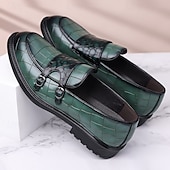 voordelige Hereninstappers &amp; loafers-Voor heren Instappers en instappers Krokodil patroon Wandelen Zakelijk Brits Bruiloft PU Leder Ademend Comfortabel Anti-slip Instapper Wijn Bruin Groen Herfst Winter