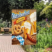 preiswerte Gartenfahnen, Banner-Oktoberfest Gartenflagge Deutsches Bayerisches 12 x 18 Zoll Gartenflaggen kleine Gartenflaggen für draußen Außenfahnen Bierdesign weiß blau kariert Feiertagsgartenflaggen