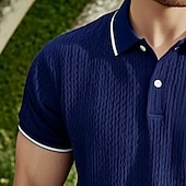 preiswerte Herren Klassisches Polo-Herren Rippenstrick-Top Golf Poloshirts Arbeit Lässig Revers Gerippter Polokragen Kurzarm Basic Modern Farbblock Knöpfe Gestrickt Frühling &amp; Sommer Normale Passform Marineblau Rippenstrick-Top