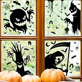 cheap Halloween Stickers-4 Sheets Halloween Window Cling Sticker Decals Decorations Double Side, Ghost Pumpkin Witch Grim Reaper Bat Skeleton Static Stickers for Halloween Party Supplies