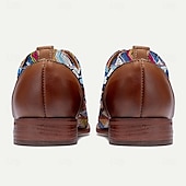 cheap Statement Shoes-Men’s Tribal Geometric Jacquard Fabric Derby Shoes with Brown Faux Leather Details, Ethnic Style Lace-Ups for Cultural Events, Banquets and Fashion Shoots