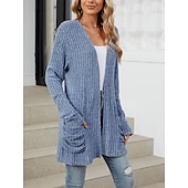 abordables Cardigans et vêtements d&#039;extérieur-Femmes Pull Cardigan Élégant Mode Streetwear Couleur Unie Ouvert devant Avec Poches Tricoté manche longue Hauts Réguliers Tricoter Extérieur Quotidien Week-end Rose Claire Bleu Automne Hiver
