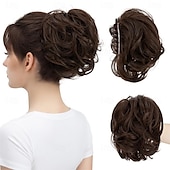 abordables Queue-de-cheval-Extensions de cheveux synthétiques ondulées et bouclées, queue de cheval courte et bouclée, style chignon décoiffé, flexibles et polyvalentes