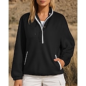 preiswerte Oberteile-Damen Fleece-Sweatshirt Wander-Sweatshirt Wander Fleece Sweatshirt Langarm Stehkragen Oberteil Außen Thermowarm Leicht Atmungsaktiv Winter Polyester Patchwork Schwarz Weiß Rosa Tennis Golfspiel Laufen