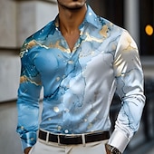 abordables Camisa de Satén para Hombre-Hombre Geométrico Mármol Arte abstracto Camisa de raso Camisa para Vestido Manga Larga Moda informal Vacaciones Festivos Verano Primavera Otoño Cuello Vuelto Impresión 3D Camisas con botones Amarillo