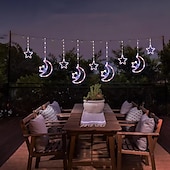 abordables Guirlandes solaires-Guirlande lumineuse décorative à LED, solaire, lune, étoile, rideau lumineux d&#039;extérieur étanche, 8 modes de suspension, barre lumineuse à glace, 1 pièce