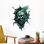 levne Halloween samolepky-Halloweenská samolepka na zeď 3D lebka realistický děsivý průlomový design lebky, samolepicí bytová dekorace do obývacího pokoje sváteční atmosféra