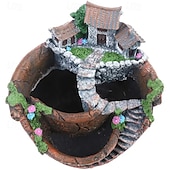 economico Statue-1 vaso da giardino magico - design di casa delle fate fantasy con muri in pietra, scale, fiori colorati, piante grasse e vasi da fiori in resina, mini contenitori paesaggistici per decorazioni interne