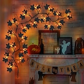 cheap Battery String Lights-1.8M/6Ft 54 LED Beads Halloween String Lights Black Willow Lantern Pumpkin Bat Maple Leaf Wall Desktop Halloween Party Atmosphere Decorative Light AAA Waterproof Battery Box