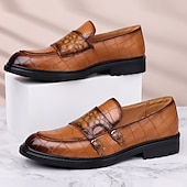 voordelige Hereninstappers &amp; loafers-Voor heren Instappers en instappers Krokodil patroon Wandelen Zakelijk Brits Bruiloft PU Leder Ademend Comfortabel Anti-slip Instapper Wijn Bruin Groen Herfst Winter