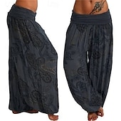 abordables pierna ancha y cintura alta-Mujer Pantalones Pantalones Harem Pantalones palazzo Moda Boho Longitud total Media cintura Estampado Cintura elástica Confortable Cómodo Microelástico Calle Ropa Cotidiana Noche Negro Amarillo Rojo