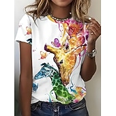  Per donna Maglietta Stampato Grafico Animale Giraffa Vintage Elegante Classico Manica Corta Girocollo Top Regolari Quotidiano Weekend Blu Bianco Giallo Rosa Arancione Estate Primavera