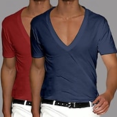 preiswerte Basic-T-Shirts-2 Stück Herren T-Shirt Tee Top Kurzarm Kurzarm V-Ausschnitt Sommer Frühling Unifarben Designer Basic Modern Zeitgenössisch Klassischer Stil Basic Urlaub Street Casual Schwarz Weiß Tee
