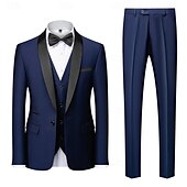 cheap Wedding Suits-Men&#039;s Wedding Party Suits Navy Blue Business Formal Solid Colored Standard Fit 3 Piece Single Breasted One-button