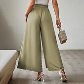 baratos perna larga e cintura alta-Mulheres Perna larga Calças Roupa de rua Casual Comprimento total Natural Tecido Bolsos Com Cordão Design de cordão elástico Exterior Confortável Final de semana Streetwear Magenta Camelo Adamascado