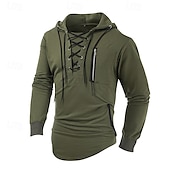 preiswerte Basic-T-Shirts-Herren T Shirt T-Shirt Langarmshirt Langarm Mit Kapuze Frühling Herbst Einfach Mode Designer Basic Schnürung Reißverschluss Urlaub Straße Ausgehen Schwarz Blau Braun Top T-Shirt für Herren