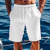 economico Vacanza-Per uomo Shorts Shorts di Lino Pantaloncini Estivi Shorts da Spiaggia Tasca Coulisse Elastico in vita Semplice Comodità Traspirante Lunghezza al ginocchio Vacanza Ferie Spiaggia Vacanza Hawaiano Nero