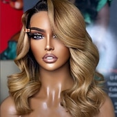 baratos Perucas de seda frontais de cabelo natural-Peruca de cabelo humano remy brasileiro com mechas ombré coloridas, fechamento de renda 5x5, sem cola, loira mel, curta, bob, renda frontal, pré-depilada para mulheres